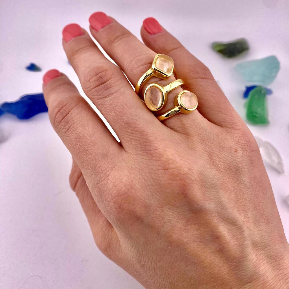 Rose Quartz 3 Stone Ring Size 5.5